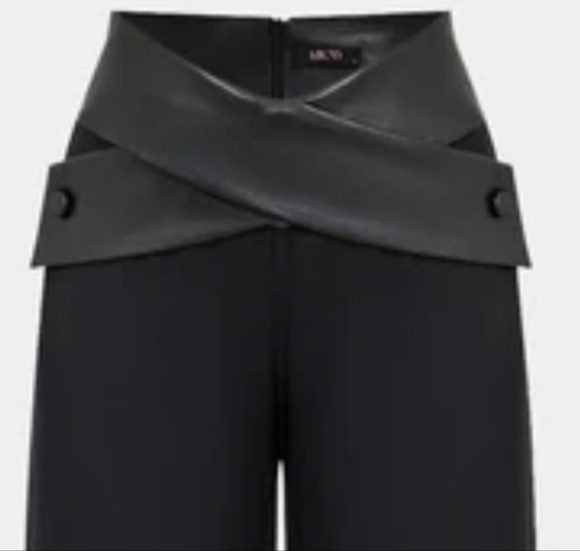MICAS Solid Faux High Waist Crossed Pocket Trousers In Black. Sz M. - Picture 2 of 8